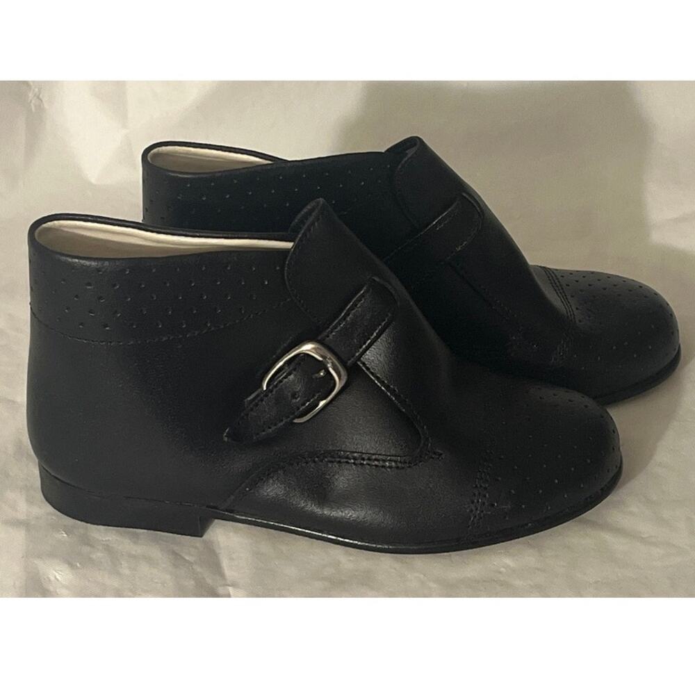 Vintage Black Leather Boy shoes Made in Spain - Kids boots - NEW